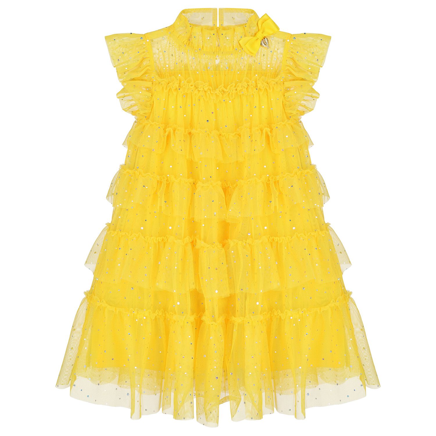 Girls Yellow Embellished Tiered Tulle Dress, 3, hi-res image number null