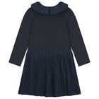 Girls Navy Blue Pleated Dress, 1, hi-res