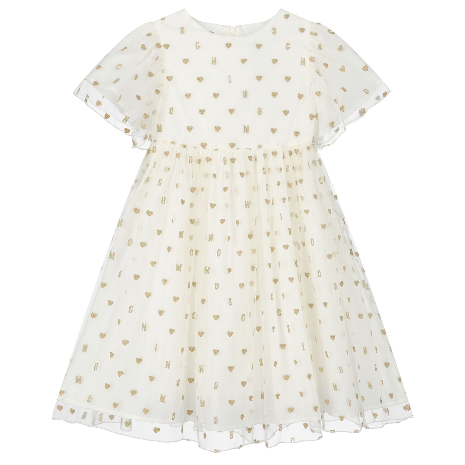 Girls Ivory Logo & Hearts Tulle Dress, 1, hi-res image number null