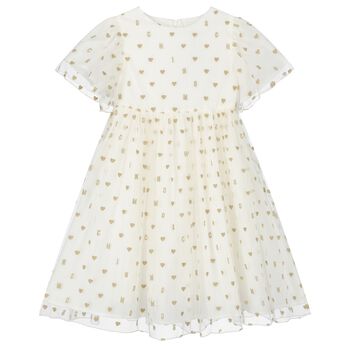 Girls Ivory Logo & Hearts Tulle Dress