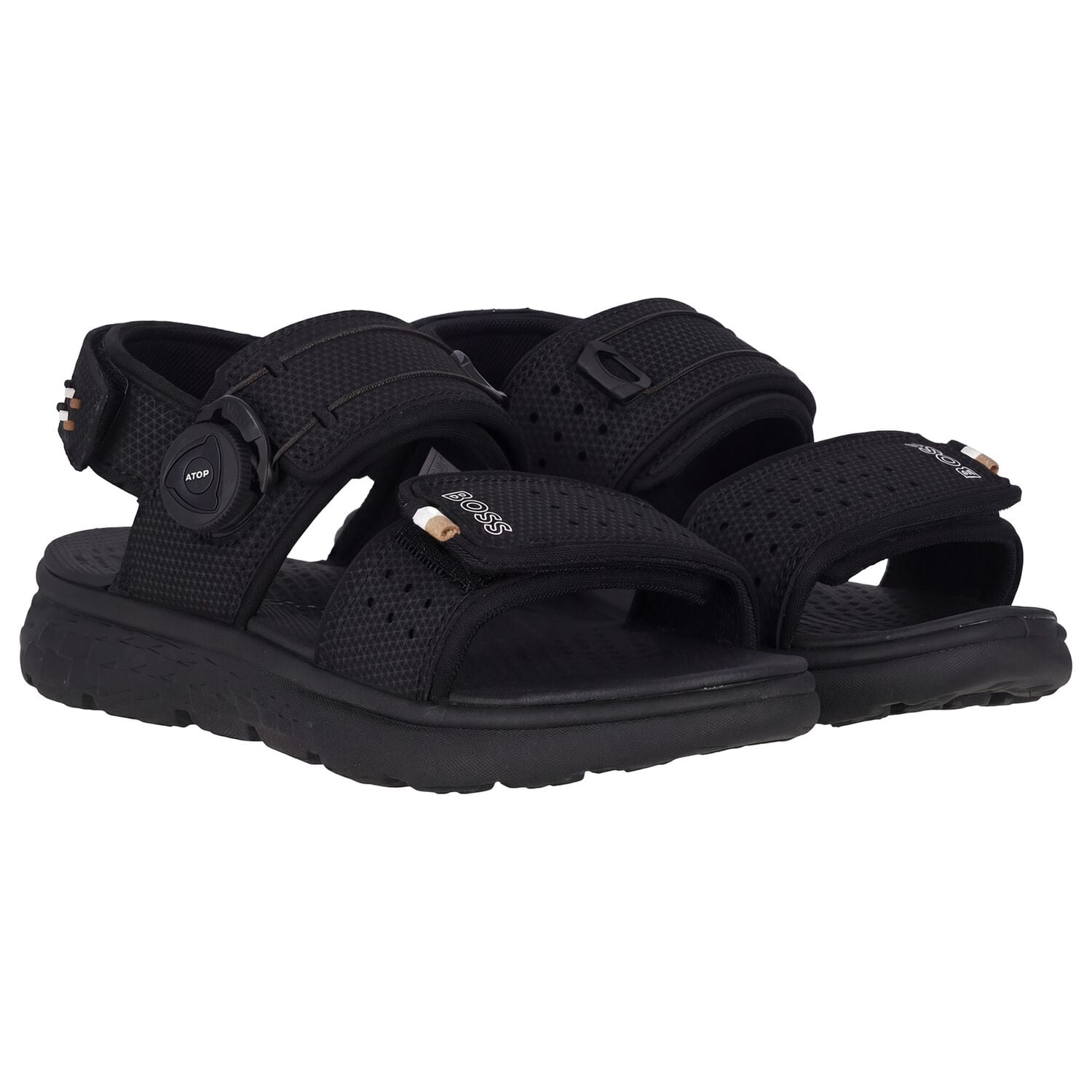 Boys Black Logo Sandals, 1, hi-res