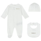 White & Gold Logo Babygrow Gift Set, 1, hi-res