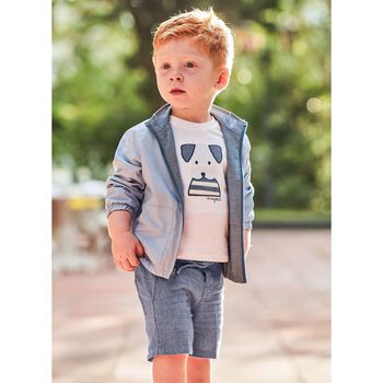 Younger Boys White & Blue Puppy Shorts Set