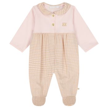 Baby Girls Pink & Gold Logo Babygrow