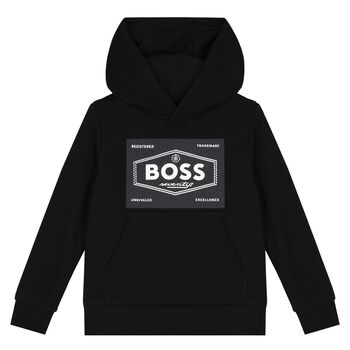 Boys Black Logo Hooded Top