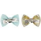 Girls Blue & Gold Bow Hair Clips ( 2 Pack ), 2, hi-res