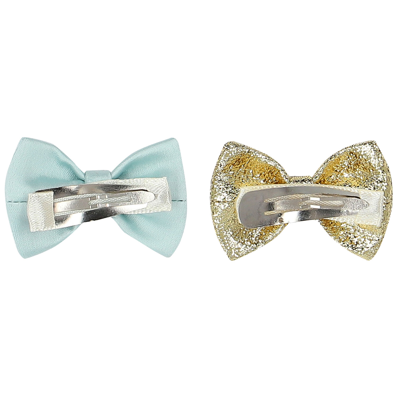Girls Blue & Gold Bow Hair Clips ( 2 Pack ), 2, hi-res