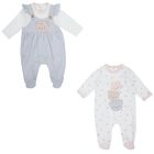 Girls White & Grey Babygrows (2 Pack), 2, hi-res