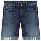 Boys Blue Denim Logo Shorts, 1, hi-res