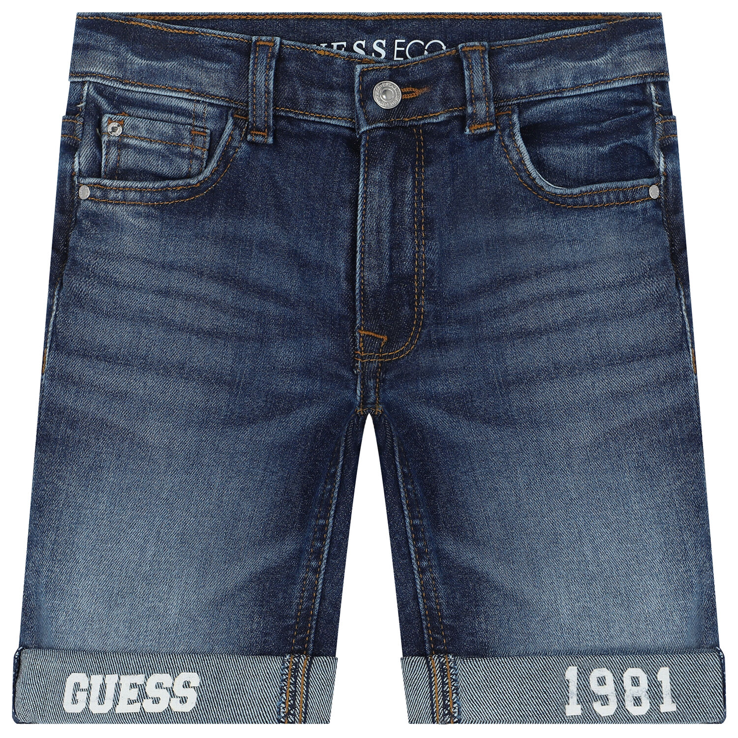 Boys Blue Denim Logo Shorts, 1, hi-res