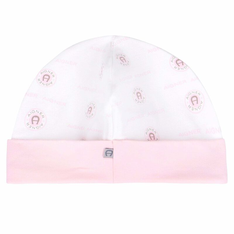 Baby Girls White & Pink Logo Hat, 1, hi-res image number null