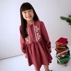 Girls Red Embroidered Dress, 1, hi-res
