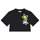 Girls Black Flower T-Shirt, 1, hi-res