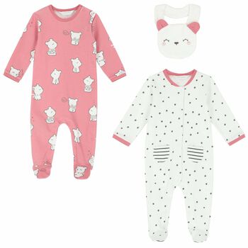 Baby Girls Ivory & Pink Babygrows Set