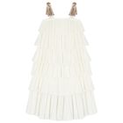 Girls White Tiered Sequin Dress, 1, hi-res