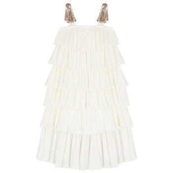Girls White Tiered Sequin Dress