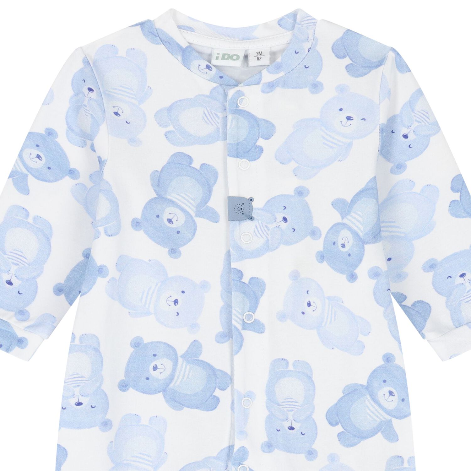 Baby Boys White & Blue Teddy Bear Babygrow, 1, hi-res