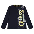 Boys Navy Blue Logo Long Sleeve Top, 2, hi-res