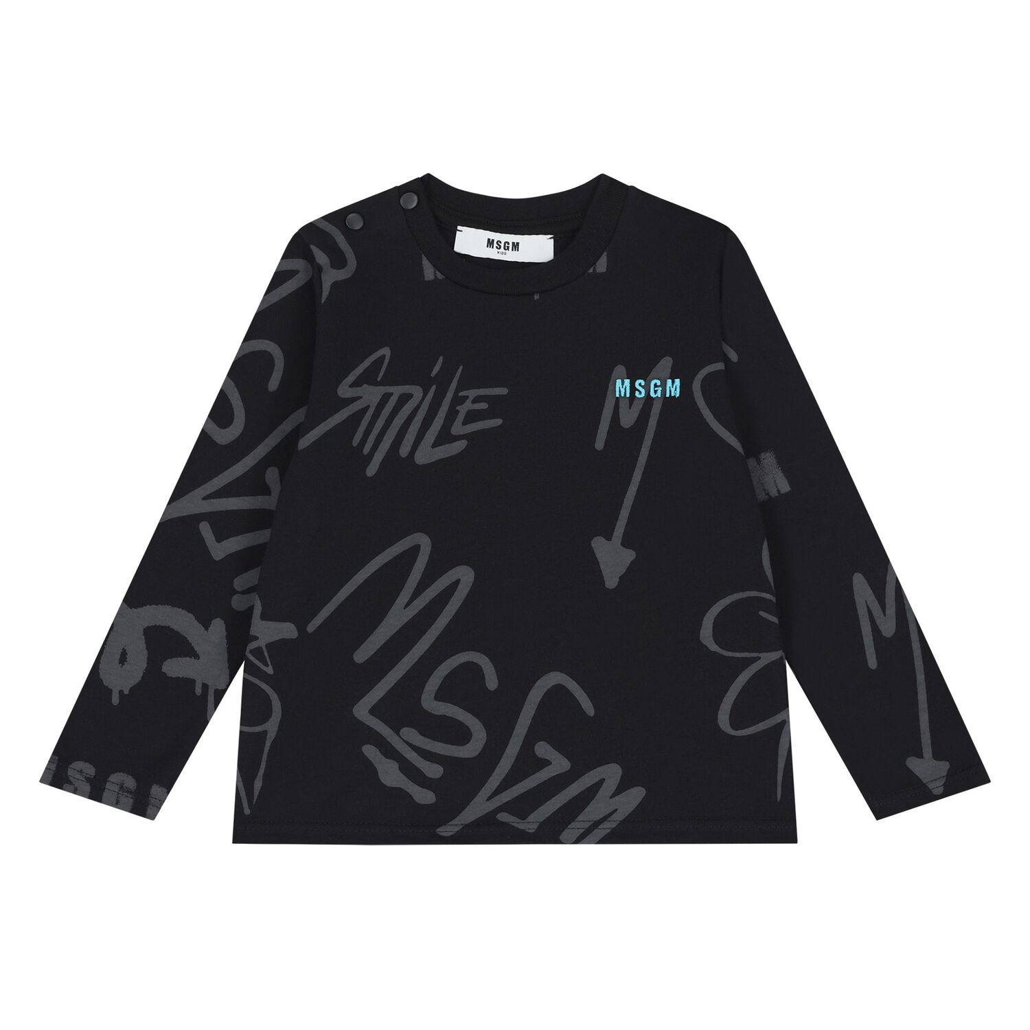 Younger Boys Black Logo Long Sleeve Top, 1, hi-res