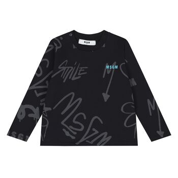 Younger Boys Black Logo Long Sleeve Top