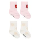 Baby Girls Pink & Ivory Flower Socks ( 2 Pack ), 1, hi-res
