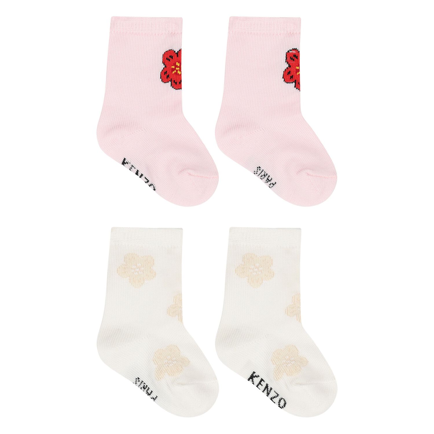 Baby Girls Pink & Ivory Flower Socks ( 2 Pack ), 1, hi-res