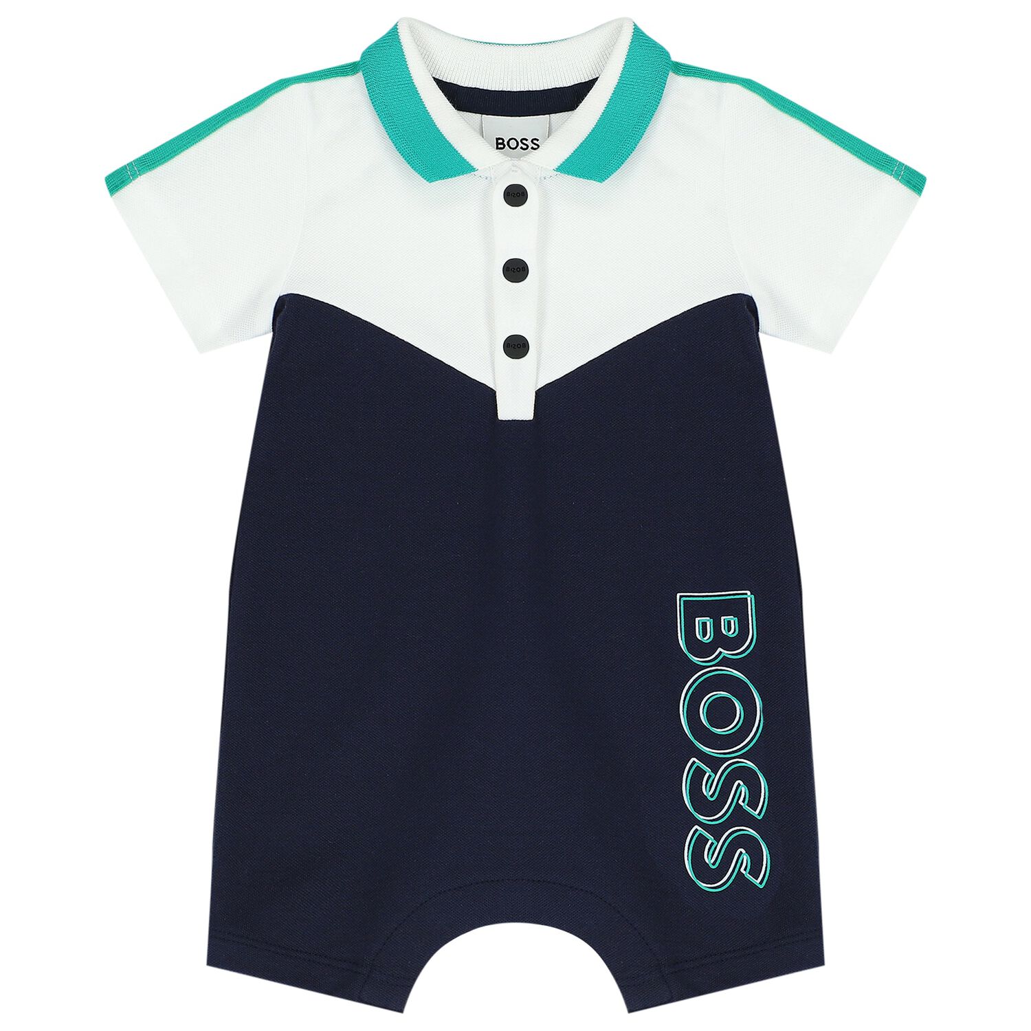 Baby Boys White & Navy Blue Logo Polo Romper, 2, hi-res