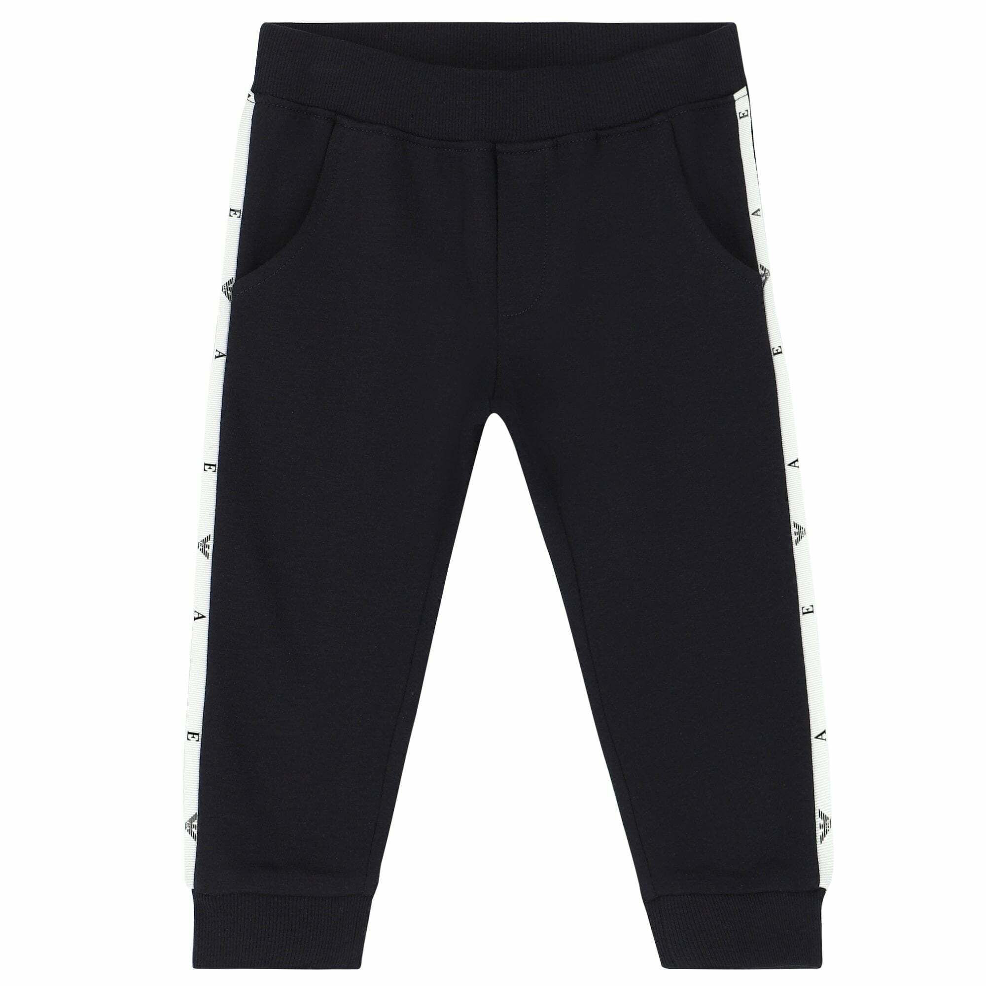 Emporio Armani Younger Boys Navy Logo Joggers Junior Couture UK