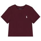Girls Burgundy Logo Ribbed T-Shirt, 1, hi-res