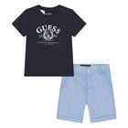 Younger Boys Navy Blue & Blue Shorts Set, 1, hi-res