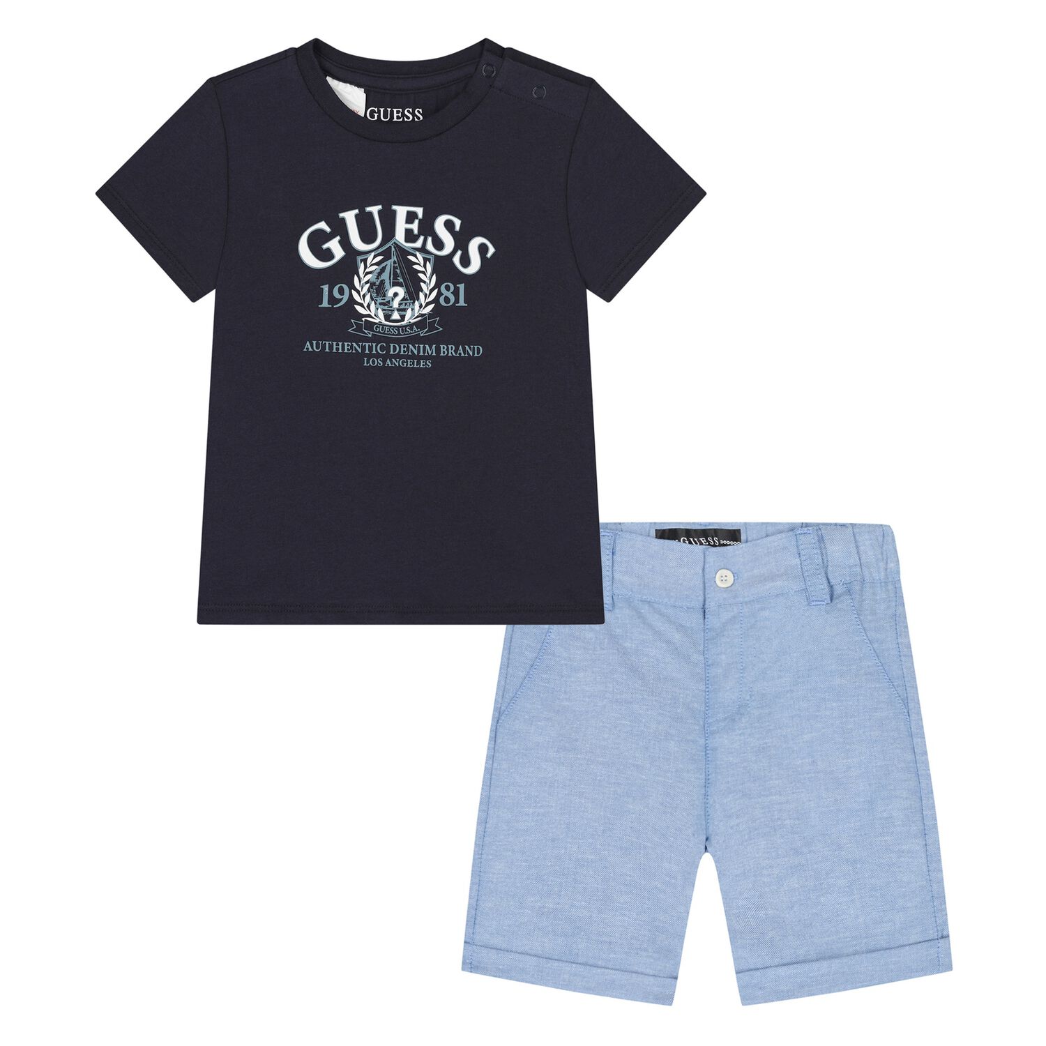 Younger Boys Navy Blue & Blue Shorts Set, 1, hi-res