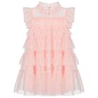 Girls Pink Embellished Tiered Tulle Dress, 2, hi-res