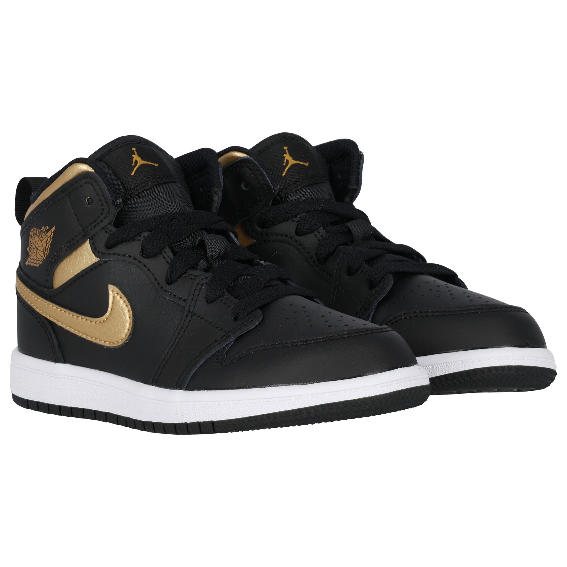 Nike Kids Black White Gold Air Jordan 1 Mid Trainers Junior Couture UK