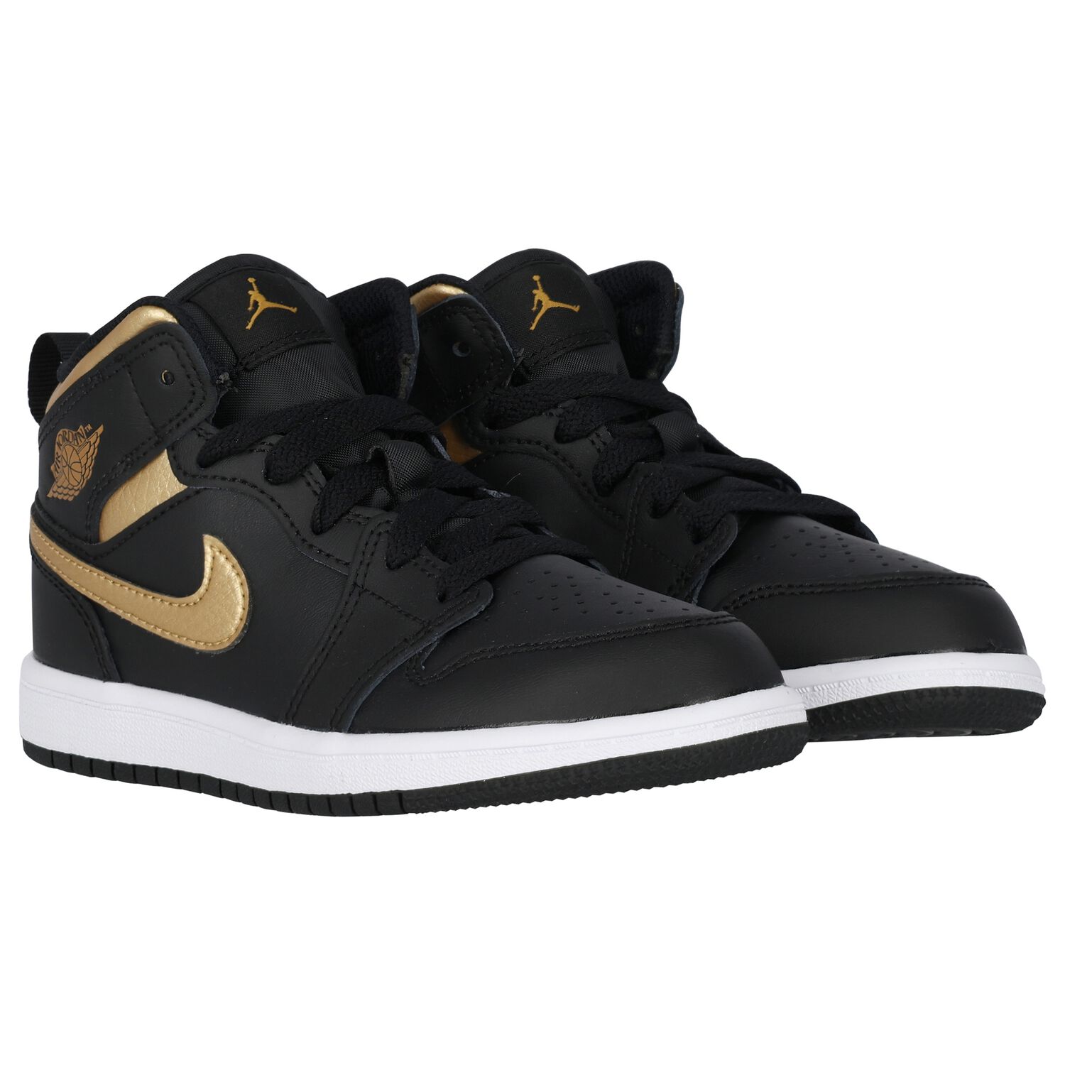 Black, White & Gold Air Jordan 1 Mid Trainers, 1, hi-res image number null