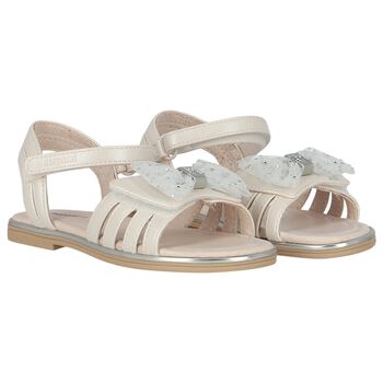 Girls Ivory Embellished Bow Sandals