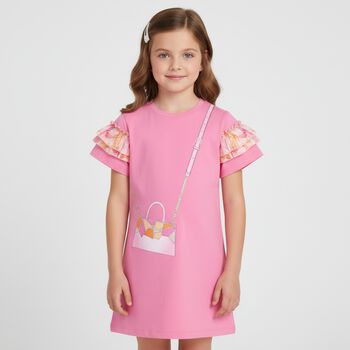 Girls Pink Logo Bag Dress