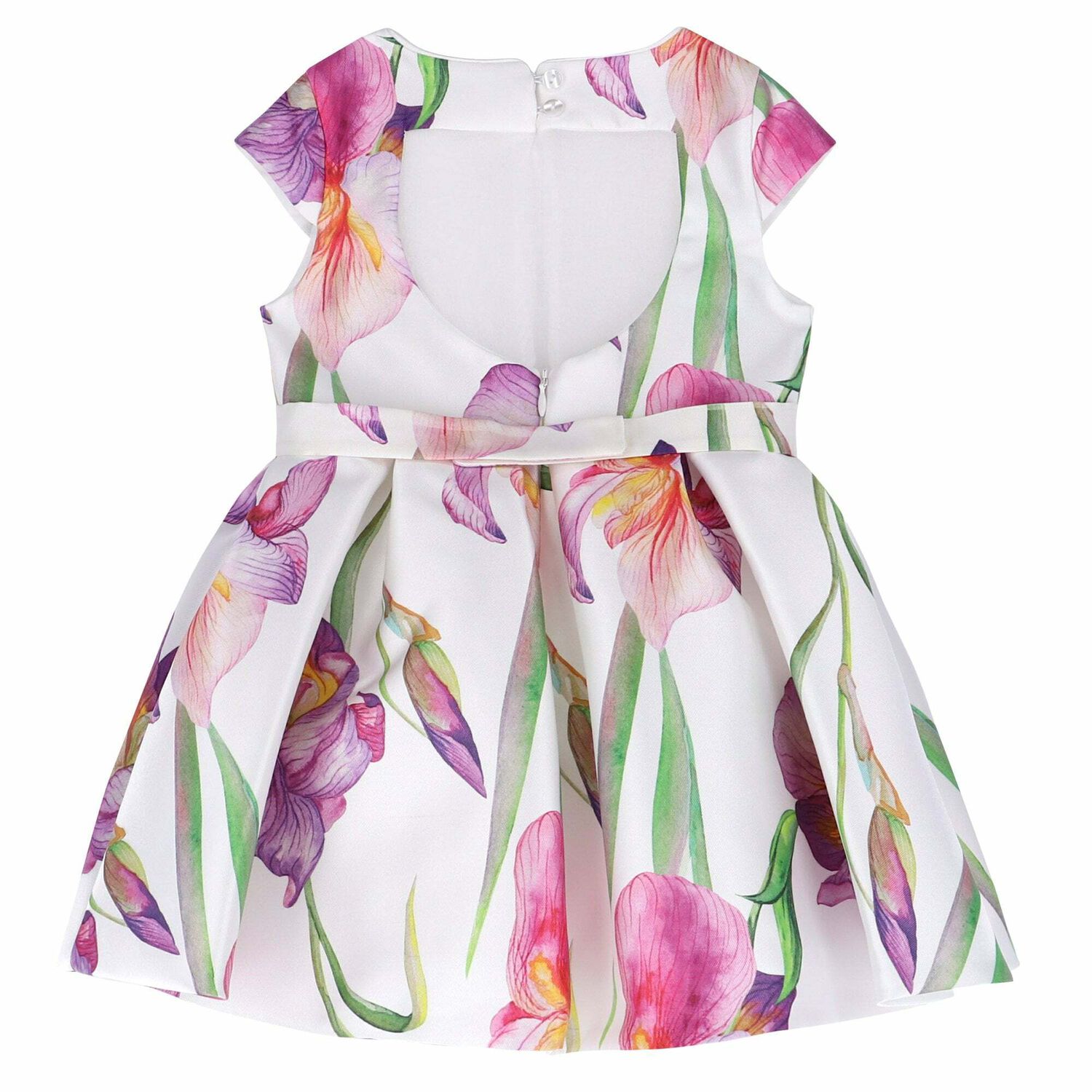 Girls White Printed Dress, 1, hi-res