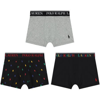 Boys Black & Grey Logo Boxer Shorts (3-Pack)