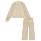 Girls Beige Embellished Trouser Set, 1, hi-res