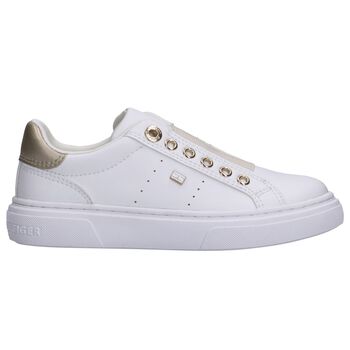 Girls White & Gold Slip-On Trainers