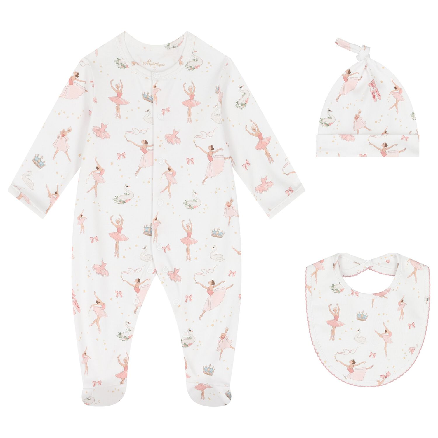 Baby Girls White & Pink Opera Babygrow Set, 1, hi-res