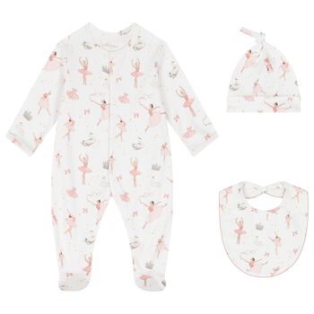 Baby Girls White & Pink Opera Babygrow Set