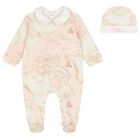 Baby Girls Ivory, Pink & Beige Geo Map Babygrow Set, 1, hi-res
