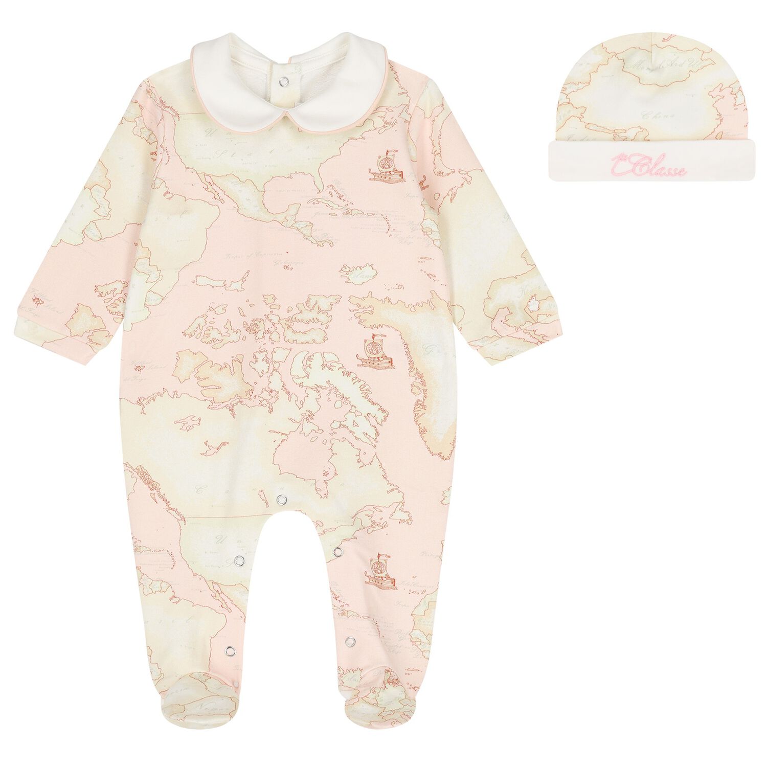 Baby Girls Ivory, Pink & Beige Geo Map Babygrow Set, 1, hi-res