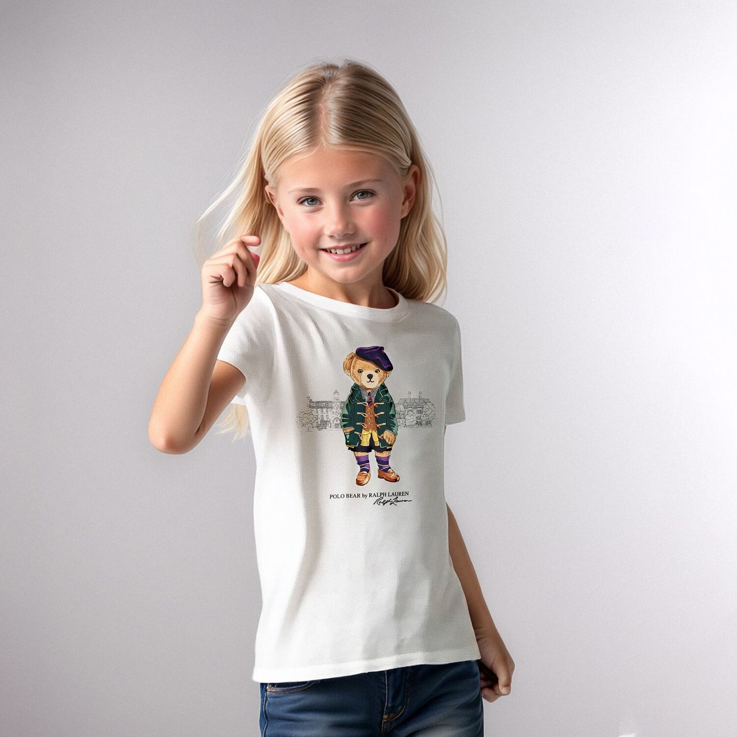 Girls White Polo Bear T-Shirt, 2, hi-res