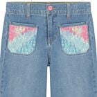 Girls Blue Logo Sequins Denim Jeans, 1, hi-res