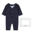 Baby Boys Navy Blue Romper Suit, 1, hi-res