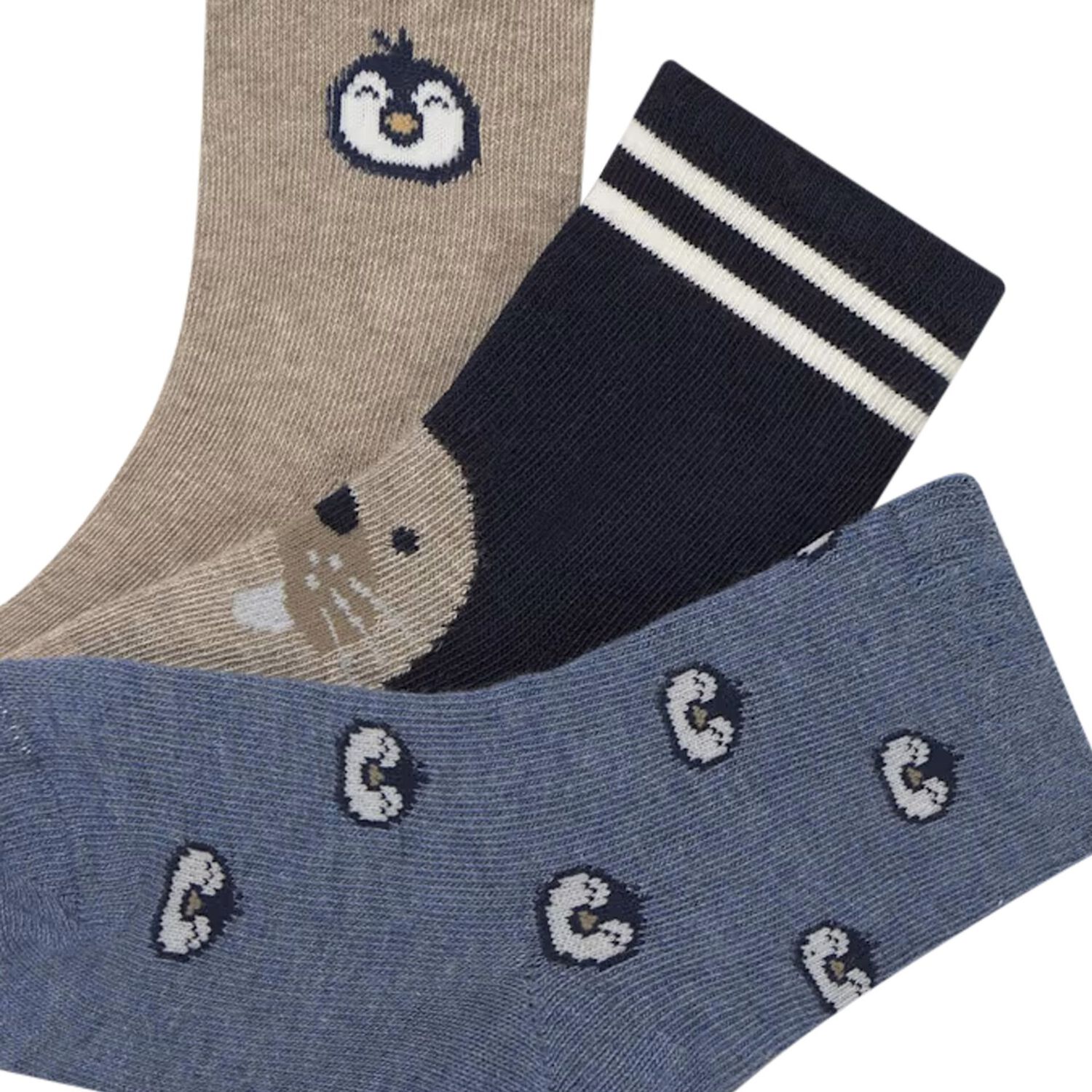 Younger Boys Beige, Navy & Blue Socks ( 3-Pack ), 2, hi-res