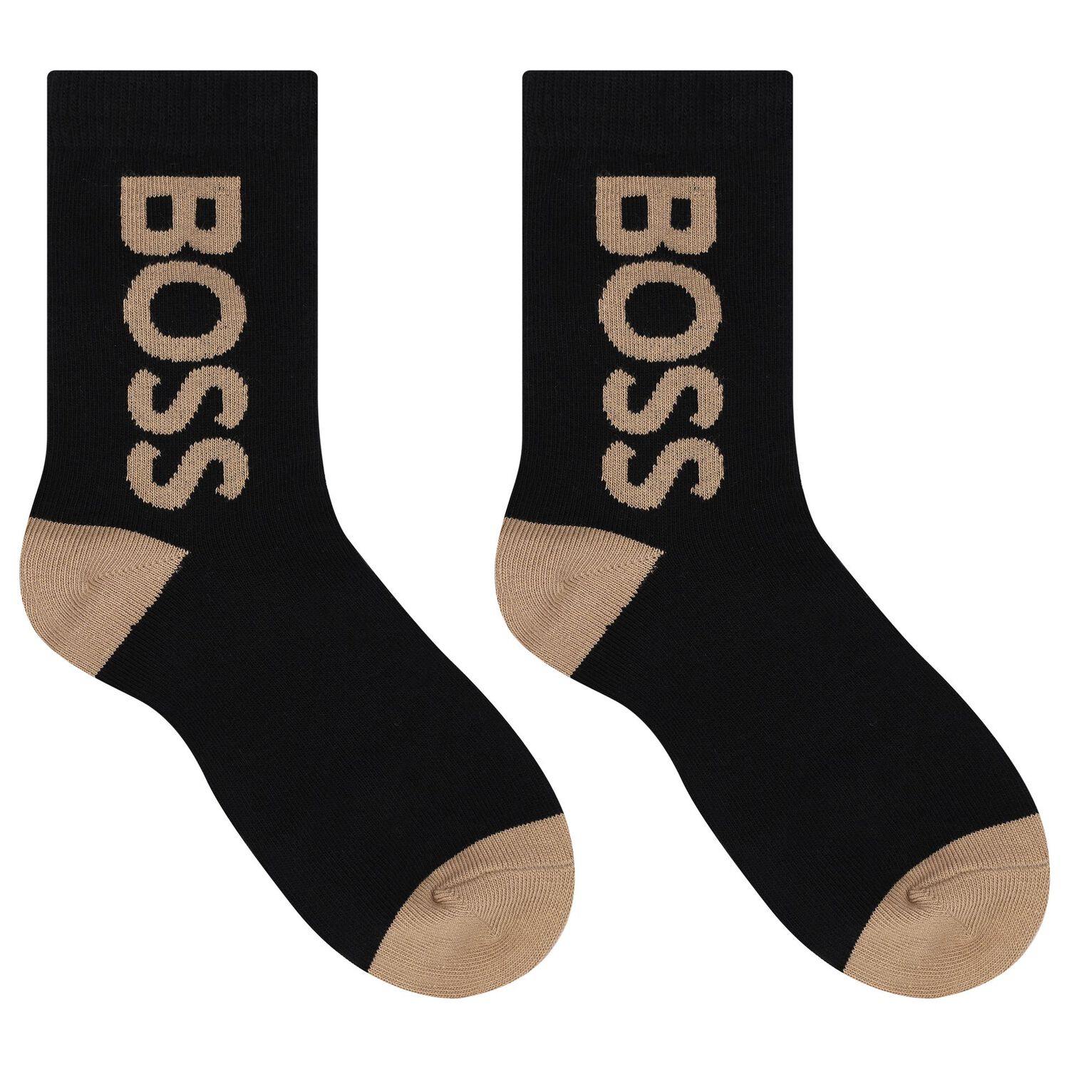 Boys Black & Beige Logo Socks, 1, hi-res image number null