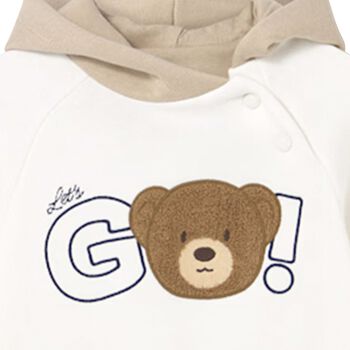 Younger Boys Ivory & Beige Teddy Bear Hooded Top